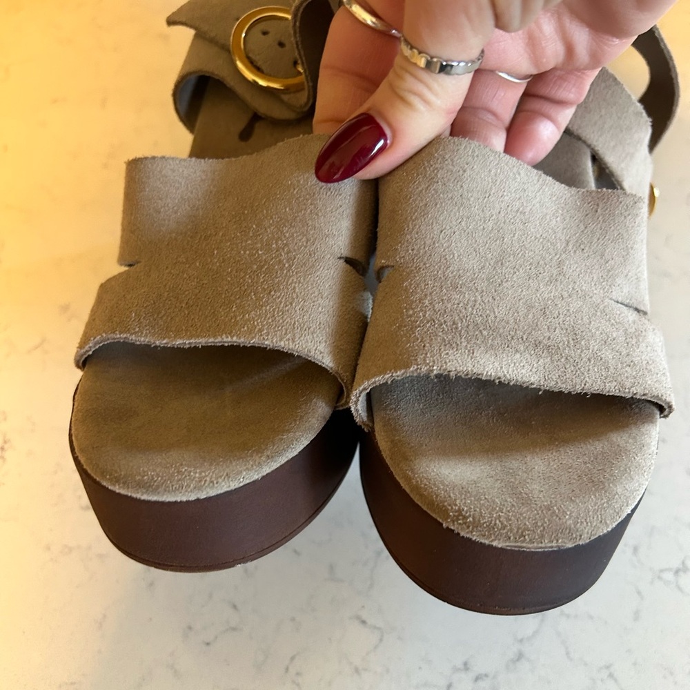 BioNatura Suede Leather Platform Heeled Sandals in Taupe Size 9/40 - Picture 6 of 12